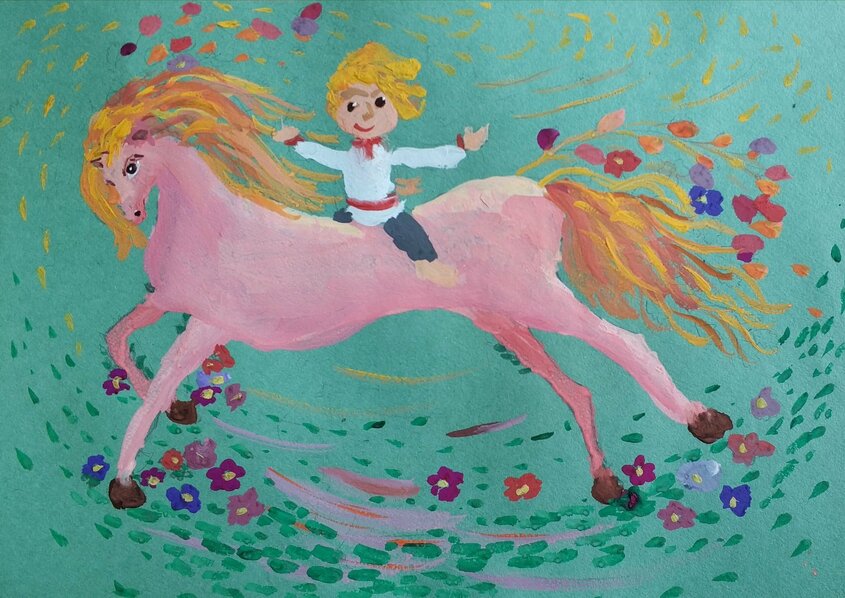 Тест по произведению розовый конь. Розовый конь картина. Иллюстрация к рассказу конь с розовой гривой. Конь с розовой гривой рисунок. Розовая лошадь рисунок.