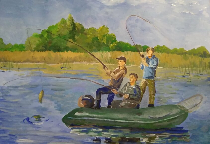рисунок мы с папой на рыбалке