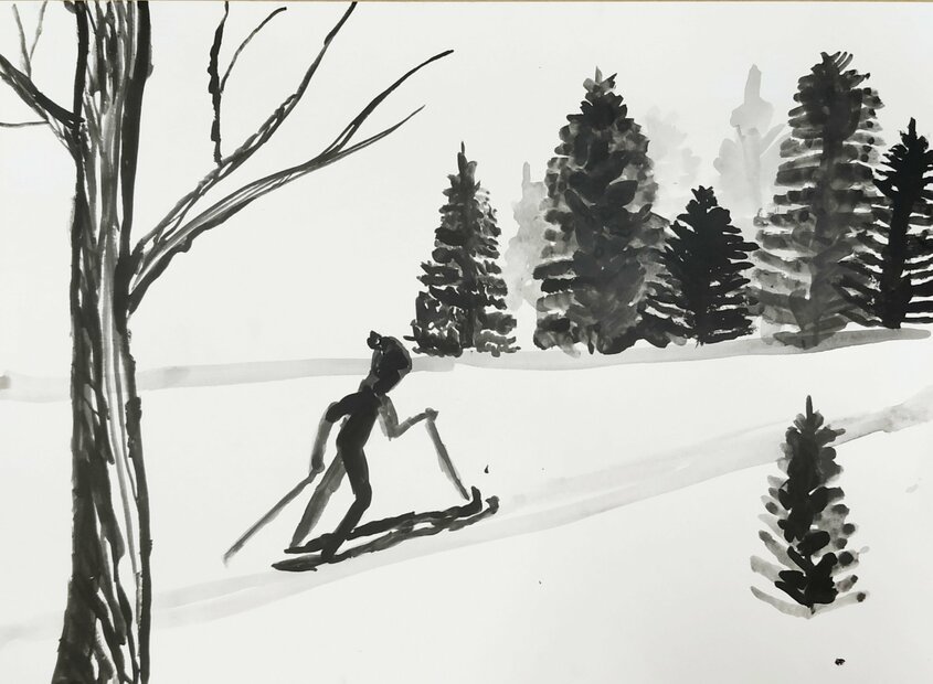 Лыжники возраст. Живопись с сноубордом. Сноубордист пастелью. Сноуборд арт. Могул рисунок.